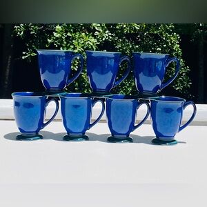 Set of 7 Denby Langley Metz Pattern Blue Green Coffee Tea Mugs Cups England